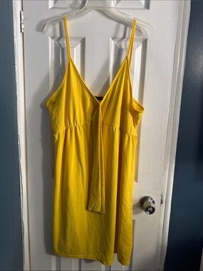 Boohoo Yellow Spaghetti Strap V-Neck Mini Dress